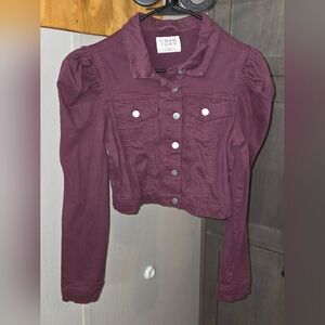 ####Tinsel Town Burgundy Jean Jacket